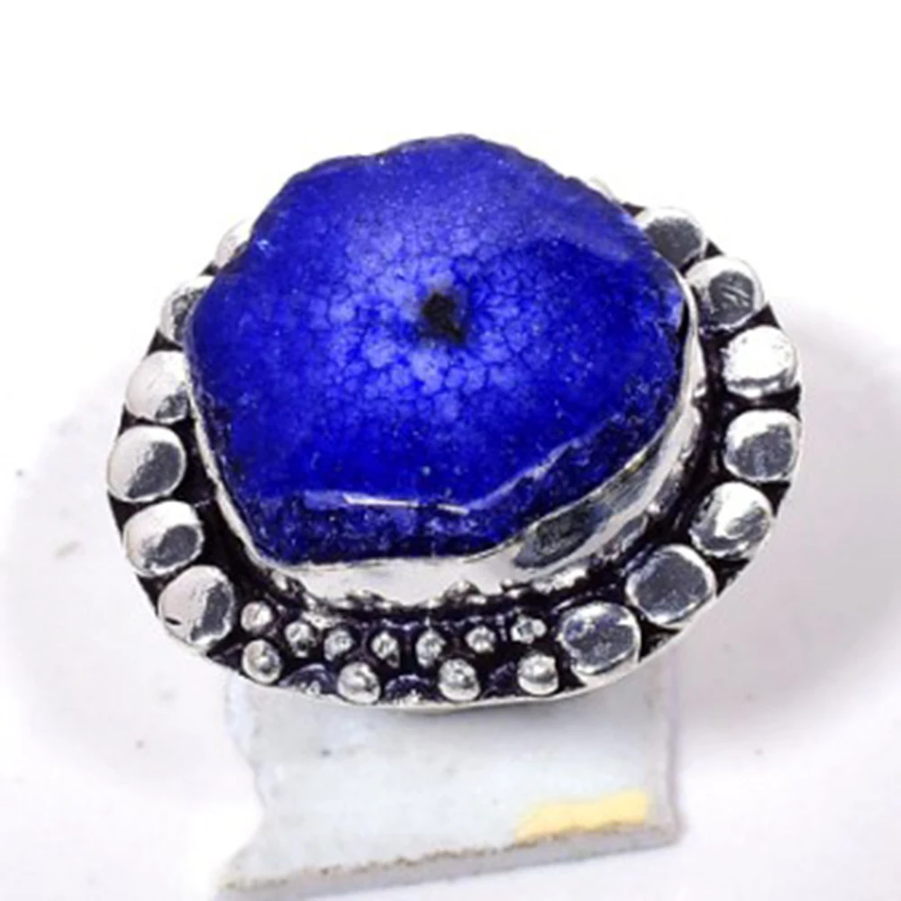 Подлинное солнечное кварцевое кольцо Druzy Серебряное покрытие над медью ручная