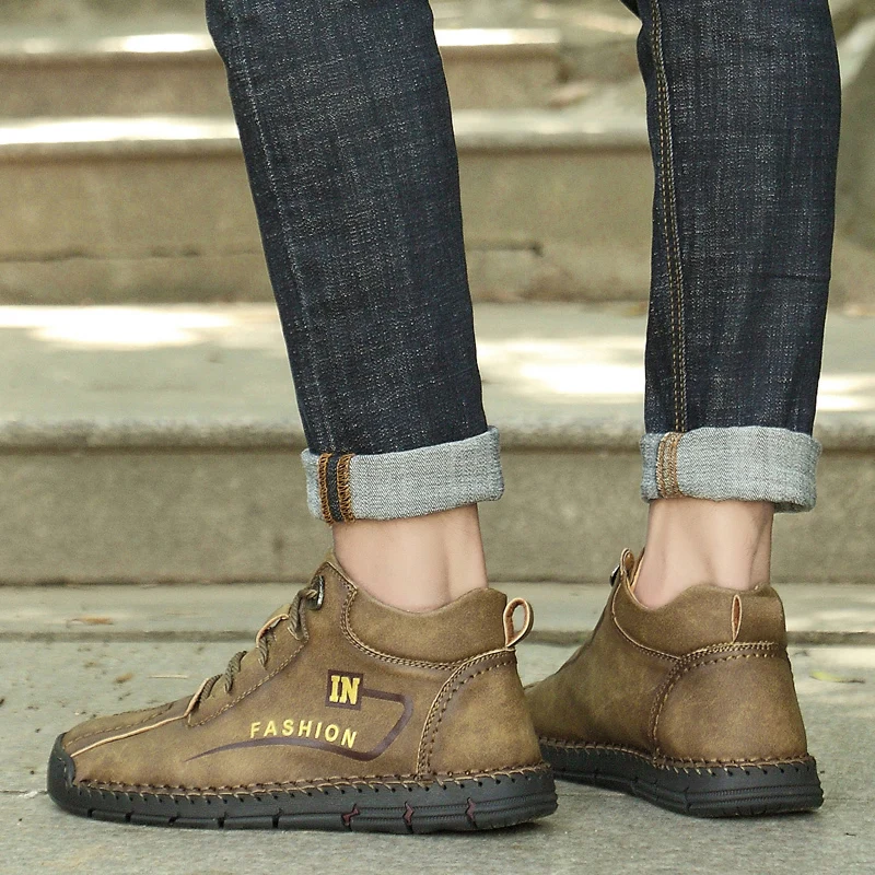 

Men's Casual Shoes Men Leather Winter Men's Boots Waterproof Breathable Moccasins Designer Style Walk Shoes Comfortable Sneakers