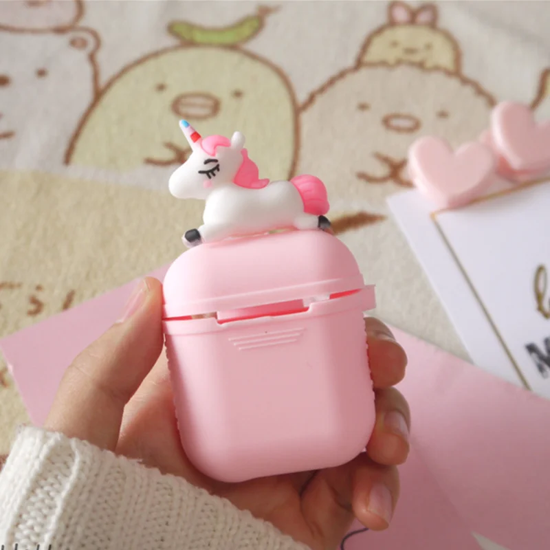 Kawaii 3D единорог мягкий силиконовый наушник чехол для Airpods Мультяшные наушники