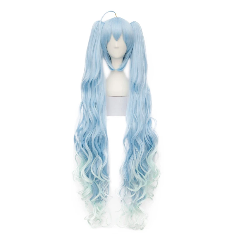 

100cm/39" VOCALOID SEASON Women Magical Snow MIKU Cosplay Wig Long Gradient Blue Hair with Ponytails + Wig Cap