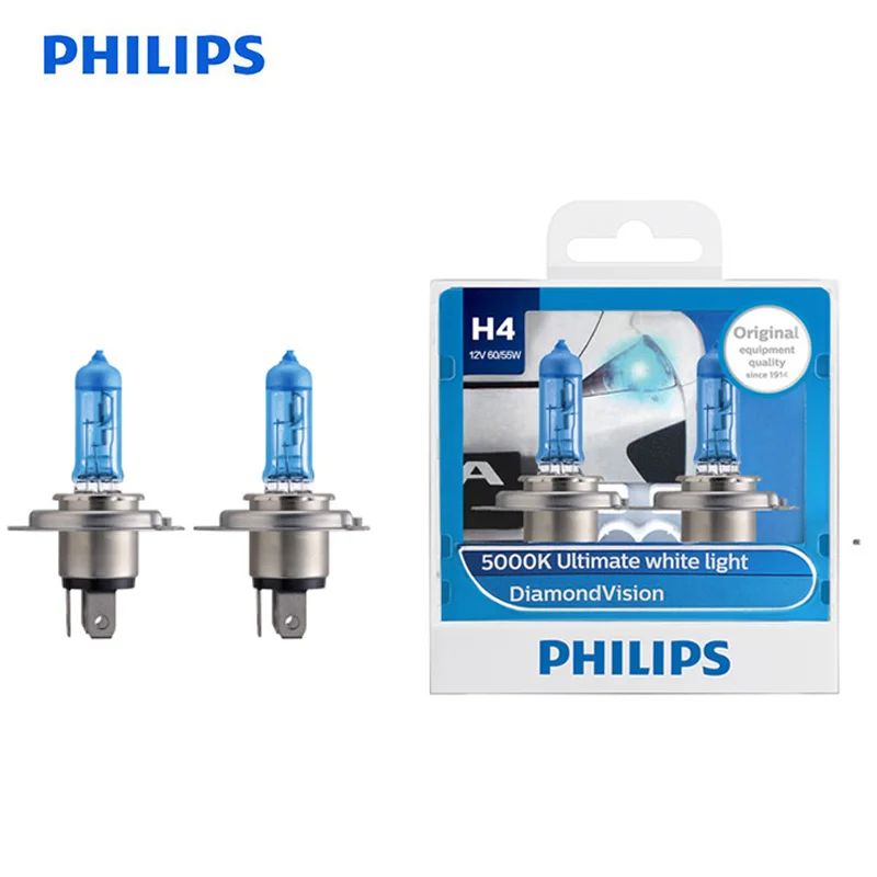 Philips оригинальный H4 9003 12V 60/55W P43t Diamond Vision 5000K белый светильник галогенные Hi/короче