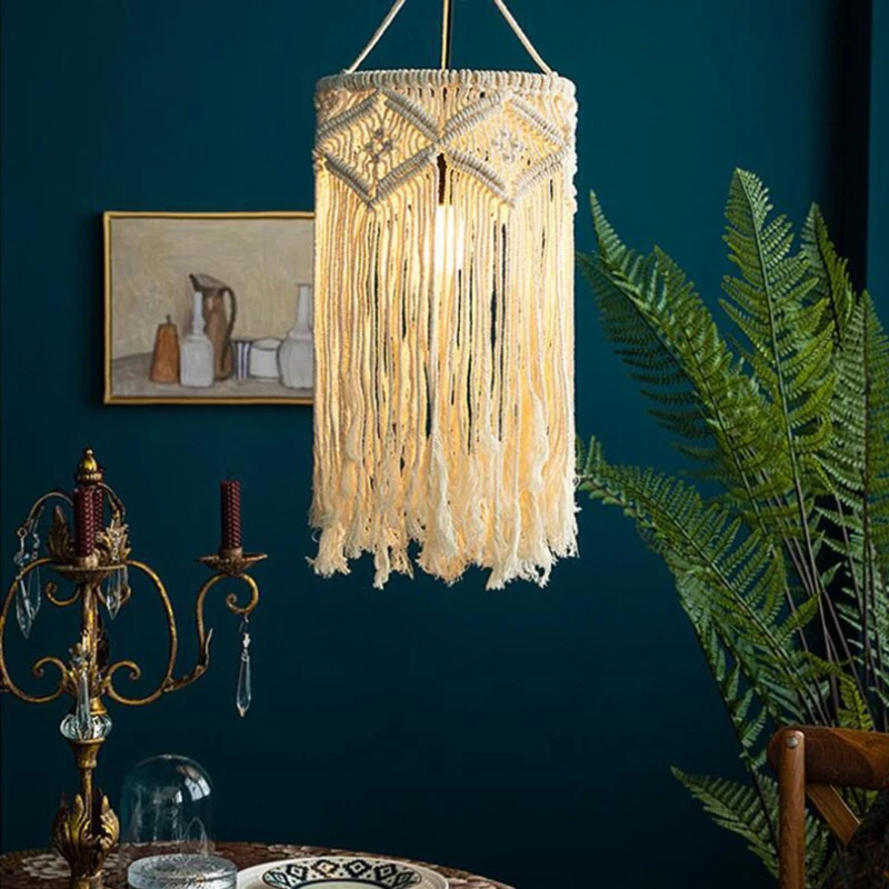 

Creative Tassel Nordic Bohemian Lampshade Hand-woven Hanging Decor Pendant Lightshade Cotton Decorative Lighting for Home