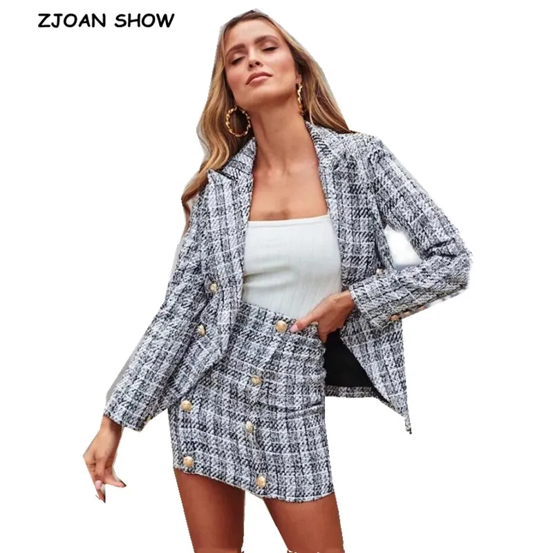 Женский клетчатый блейзер в серую клетку стиле ретро мягкие шерстяные мини юбки