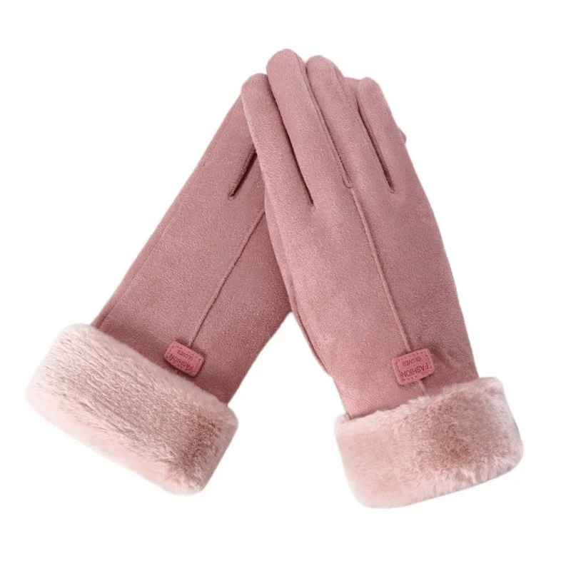 

Winter Warm Double Thick Plush Gloves Wrist Cover Index Finger Design Women Young Ladies Motorcycle Riding Sports Glove