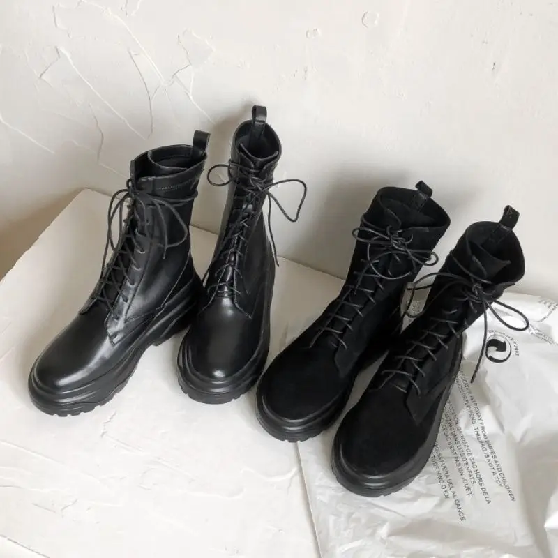 

RIZABINA Women Boots Fashion Platform Cross Strap Thick Bottom Winter Shoes Woman Warm Short Boot Casual Footwear Size 34-40