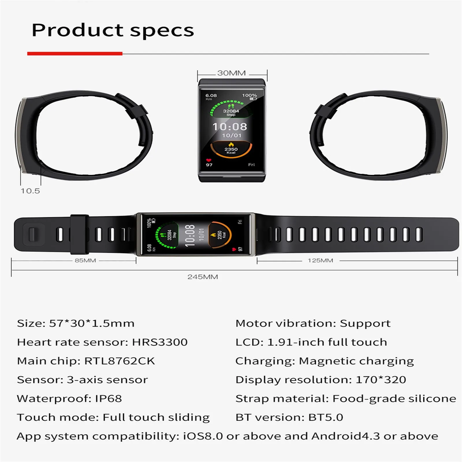 

New Men Women Smart Watch 2.5D 1.91 Inch Screen Bluetooth Call Smart Watch Fitness Heart Rate IP68 Waterproof Sports Watch