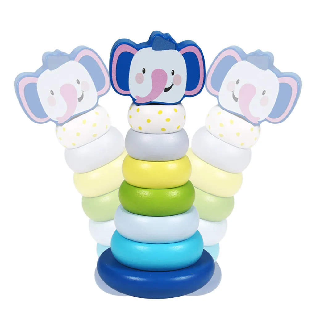 Деревянные Складные кольца игрушки со слонами милые развивающие слоны для рук и