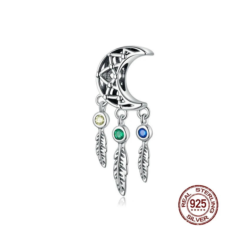 MOWIMO 100% Real Sterling Silver Moon Dreamcatcher Dangle Charms Fit Original Bracelet & Bangle Pendant Beads BKC1232 | Украшения и
