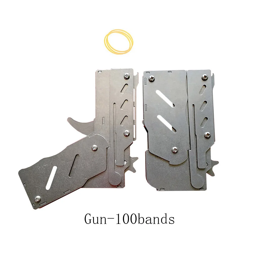 Gun-100bands Складной резиновый браслет из нержавеющей стали, ручной пистолет для мальчика, ручная лента для оружия, домашняя игрушка, подарки для мальчиков, для активного отдыха, спорта для детей, настольные игры - Цвет: Gun-100bands