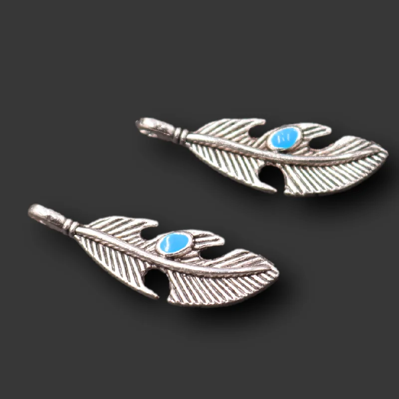 8 шт./лот посеребренные синие бирюзовые подвески с перьями DIY ожерелья браслеты