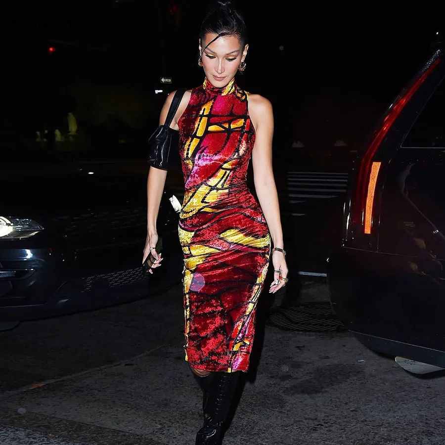 Klanien водолазка без рукавов облегающее длинное платье вельветовое 2019 Новое