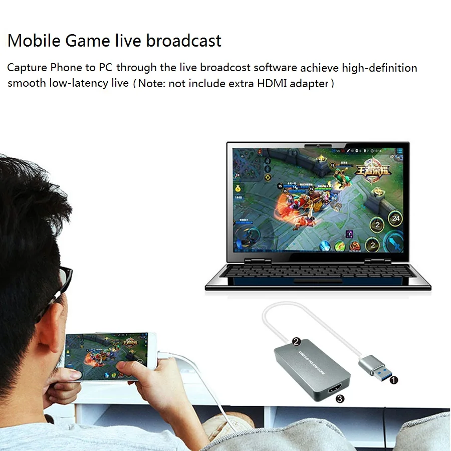 Видеозахват 1080P60fps HDMI совместимый с Type-c USB3.0 для Windows MAC Linux Android OS. Прямая трансляция