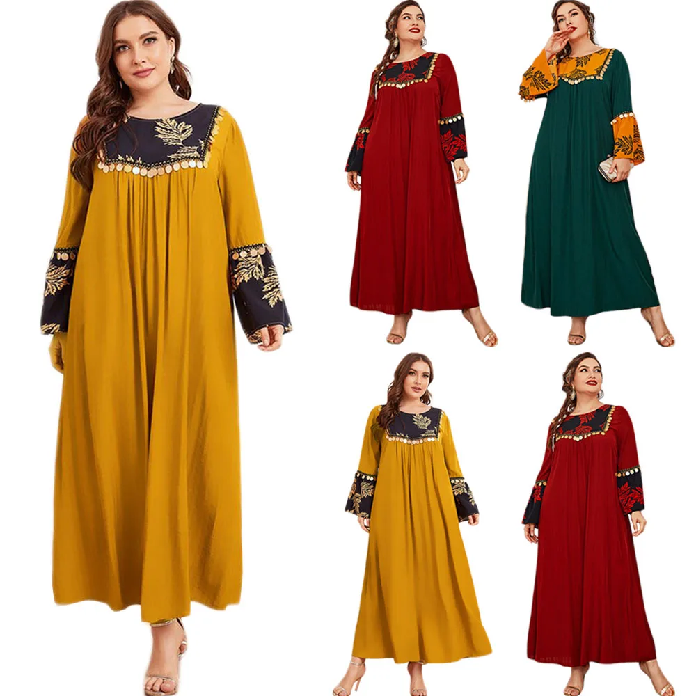 

Middle East Muslim Women Long Dress Arab Abaya Islamic Sequin Tassel Ramadan Dubai O-neck Ethnic Maxi Robe Gown Caftan Plus Size