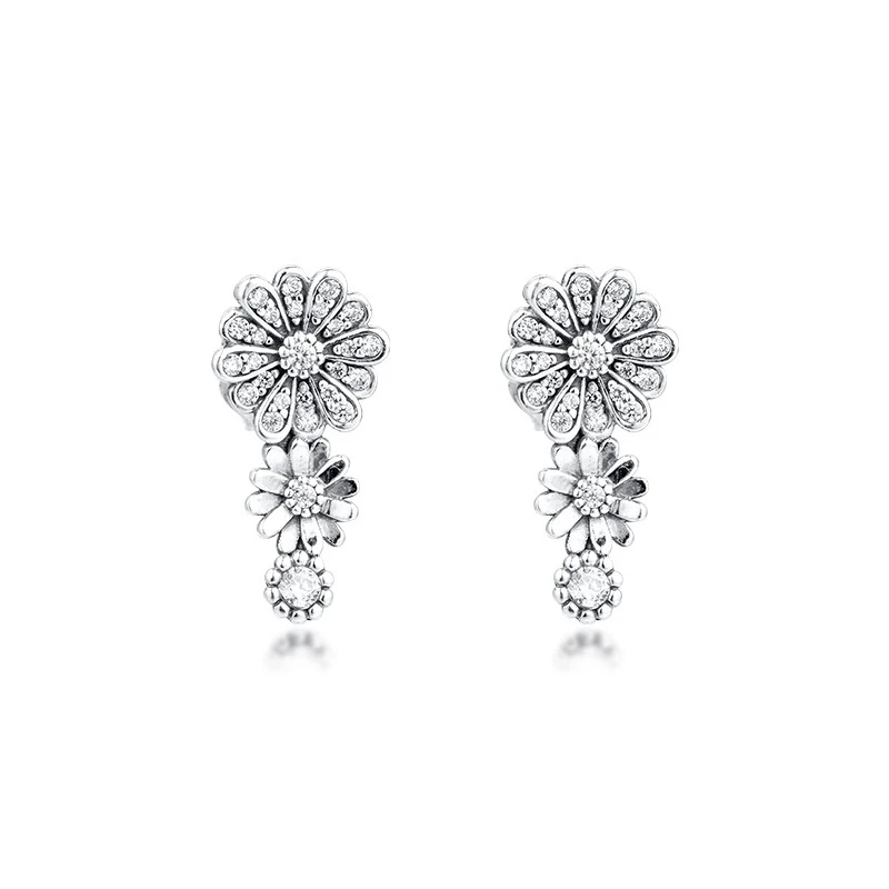 

Sparkling Daisy Flower Trio Stud Earrings Sterling silver Jewelry Earrings For Woman Make Up Wedding Gift Fashion Earrings