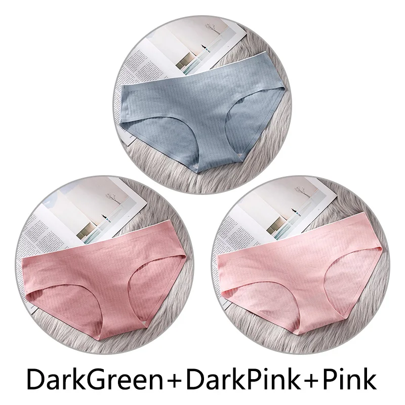 DGreen DPink Pink 3 шт. сверхтонкое, бесшовное нижнее белье из хлопка, Для женщин нижнее белье, мягкие трусики с большими чашечками для Размеры 4XL белье соты с заниженным шаговым швом ткань нижнее бельё - Цвет: DGreen DPink Pink