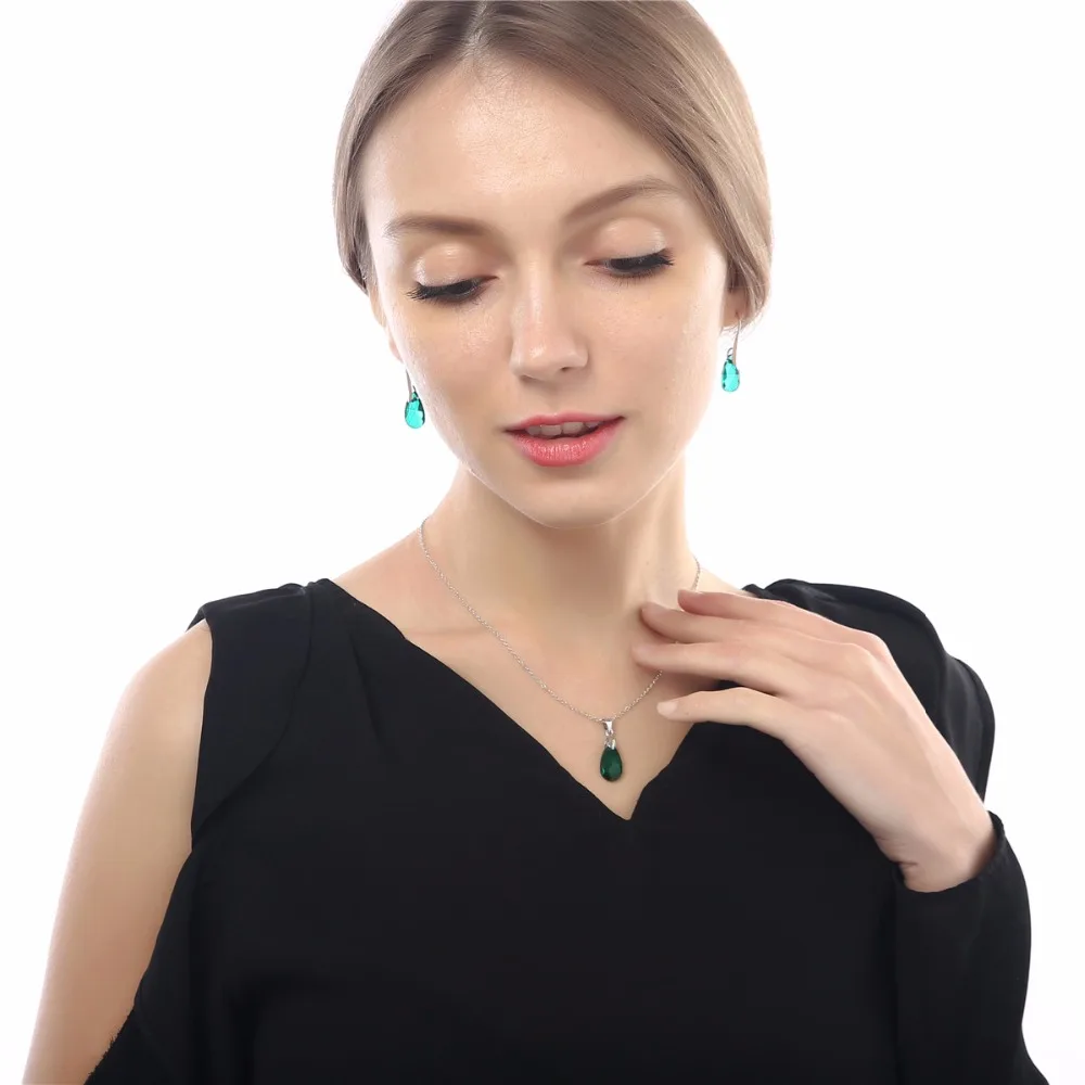 

party wedding summer beach brand bridal Austrian Crystal tear drop pendant necklace earrings jewelry sets 80335