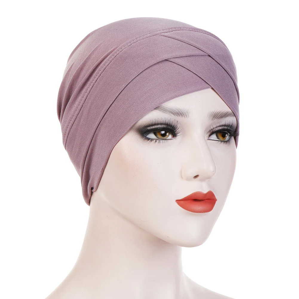 

Women Stretchy Cross Turban Hat Head Wrap Cotton Hijab Caps Headscarf Casual Muslim Hats Scarf Turbans For Women Muslin Hijab
