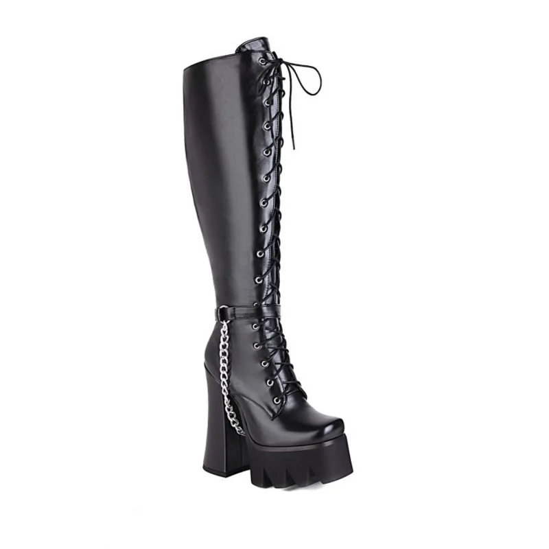 

Brand Design Female High Platform Thigh High Boots Fashion Lace Up Punk High Heels Boots Women Cosplay Wedges Shoes Woman