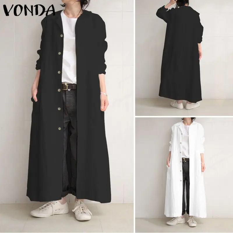 VONDA женское повседневное длинное платье макси на пуговицах однотонный офисный