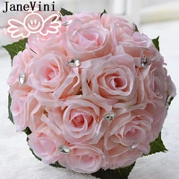 janevini 2020 red crystal wedding bouquet silk rose artificial flowers bridal bouquet pink white roses ribbon bride fake flowers
