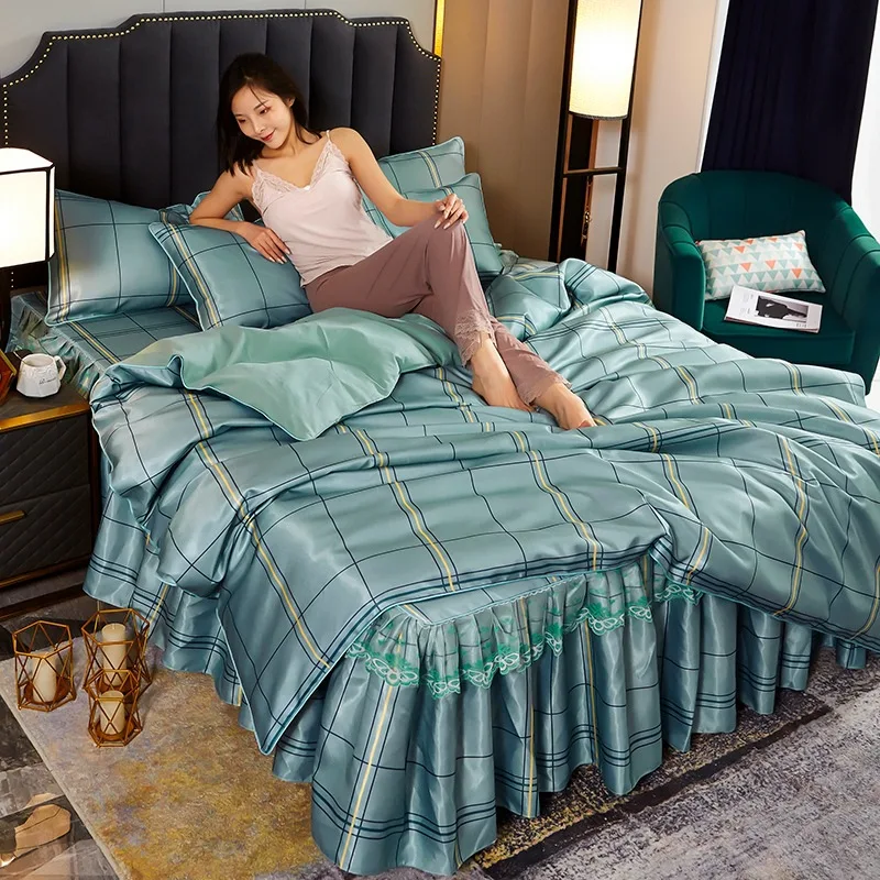 Комплект постельного белья из 4 х предметов роскошная шелковая Складная летняя