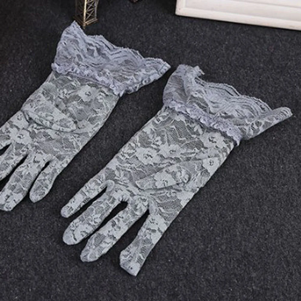 Женские кружевные перчатки черные Винтажные эластичные летние для защиты от
