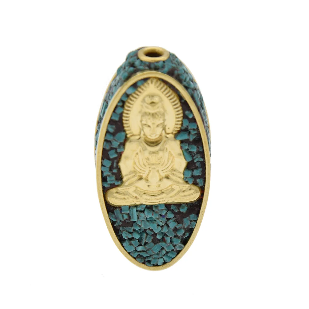 Nepalese Handmade Beads capped Brass Golden Guanyin Amulet Charms |