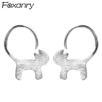 foxanry prevent allergy 925 stamp stud earrings 2021 trendy elegant creative matte texture cat cute girl party jewelry