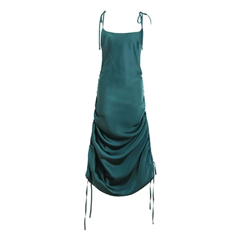 

XITAO Chiffon Dress Strapless Backless Sexy Style Drawstring Goddess Fan Casual Style Vintage 2021 Summer Pleated Dress LDD1598