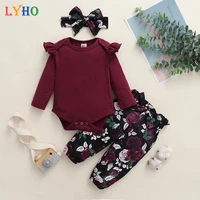 lyho baby girls clothes sets long sleeve toddler outfit 2021 spring top pants kids clothing infant winter rose 3 piece set