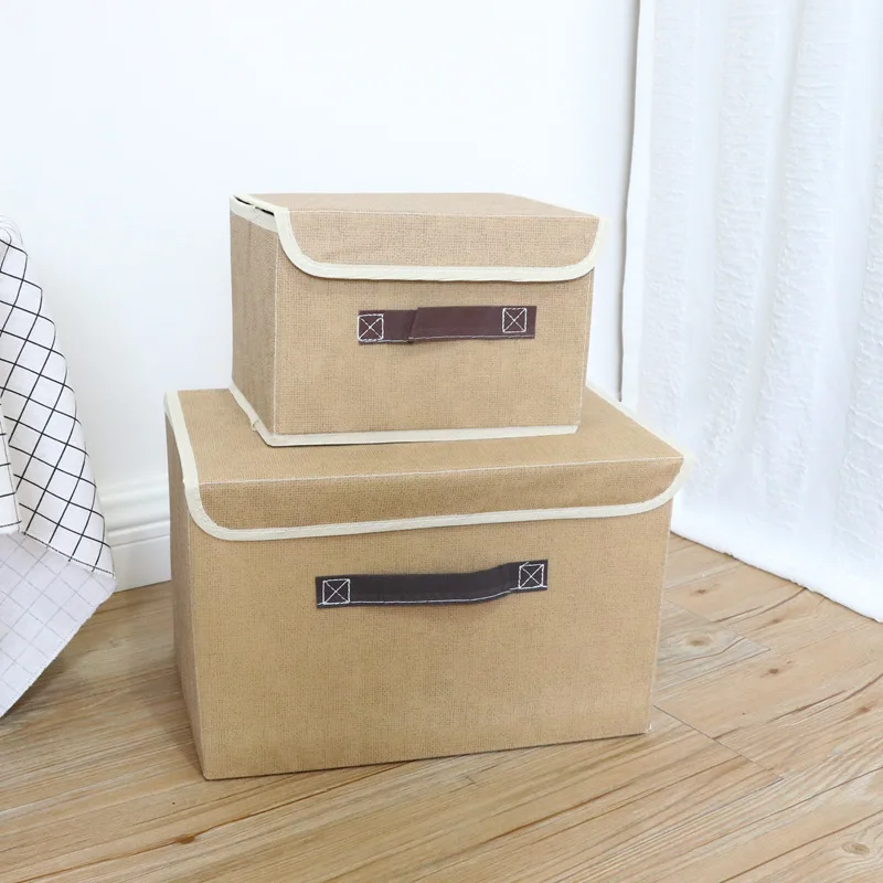 Хлопок и Лиен коробка для хранения с крышкой 2 размера одежда носки игрушки