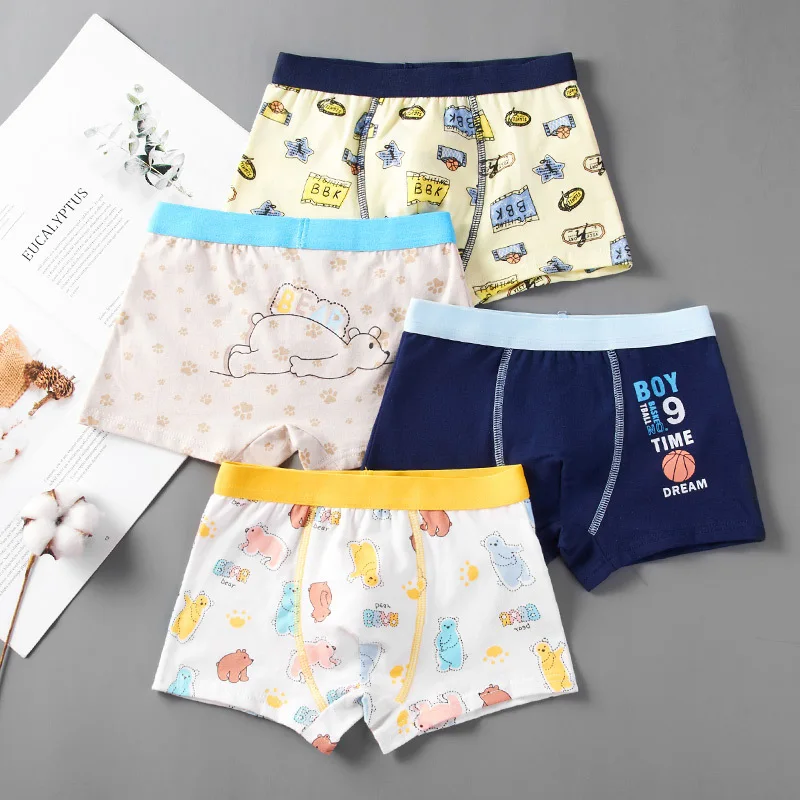 

4 Piece Kids Boys Underwear Cartoon Children's Shorts Panties for Baby Boy Boxers Stripes Teenager Underpants 2-16T