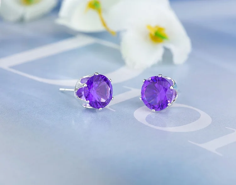 Silver purple Новые ювелирные изделия 8 мм имитация циркония серьги гвоздики цвет Эффектные серьги для девочек подарок для женщин - Окраска металла: Silver purple