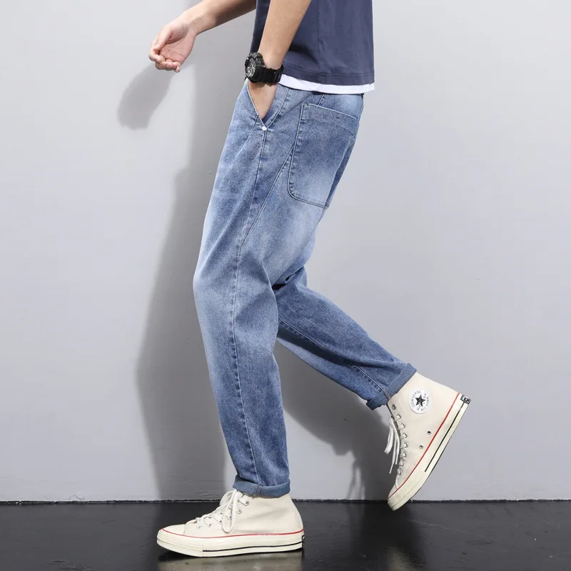 

Jeans Men's Korean-Style Fashion Trend 2021 Spring New Casual Loose Straight Harem Trousers Men's Ninth Pants Men