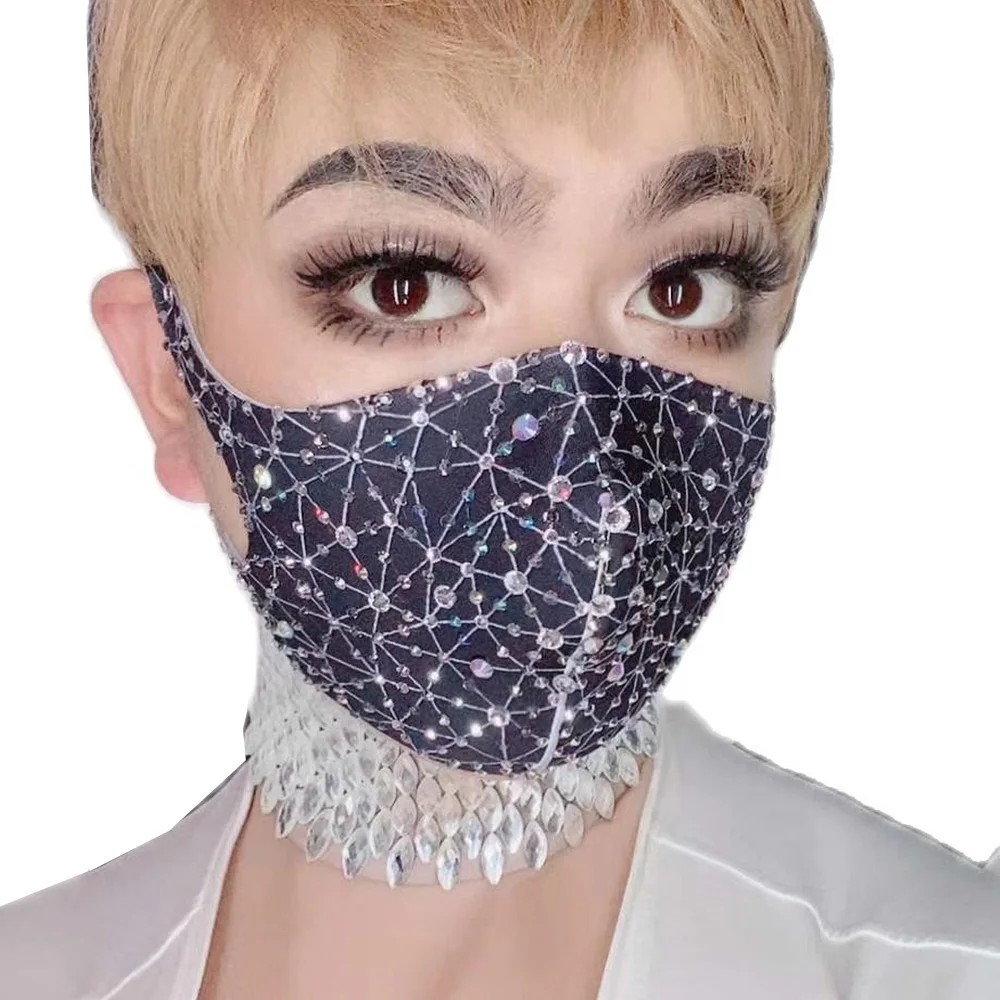 

Pearl Rivet Sequins Rhinestones Pattern Decoration Face Mask Sparkly Clothing For Women Theatrical Costume For Women Dance Wear