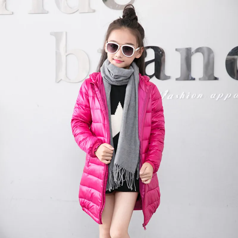 rose Red Новая одежда для девочек, легкий пуховик, детские пальто для девочек, зимние куртки для детей, куртка с капюшоном, детская верхняя одежда - Цвет: rose Red