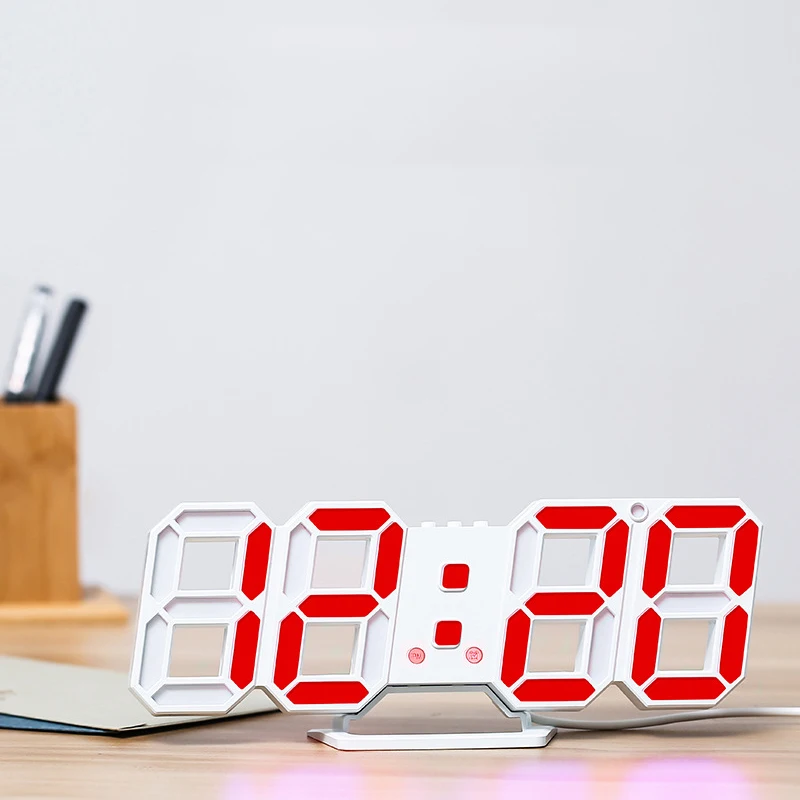 

LED Digital Clock 3D Luminous Plastic Wall Desktop Clock Alarm Clock Time Temperature Calendar Display Simplicity Decoration