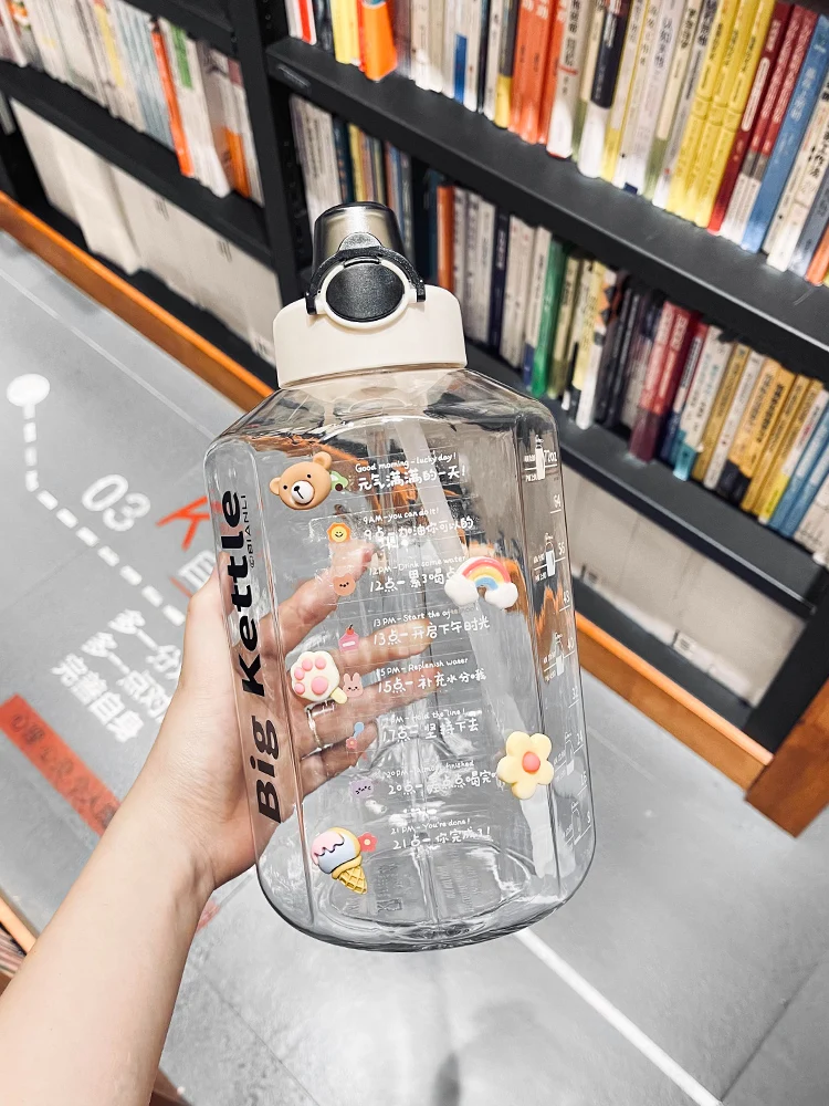 

Net red summer ton bucket water cup large capacity summer season sports big belly kettle with straw cup children portable