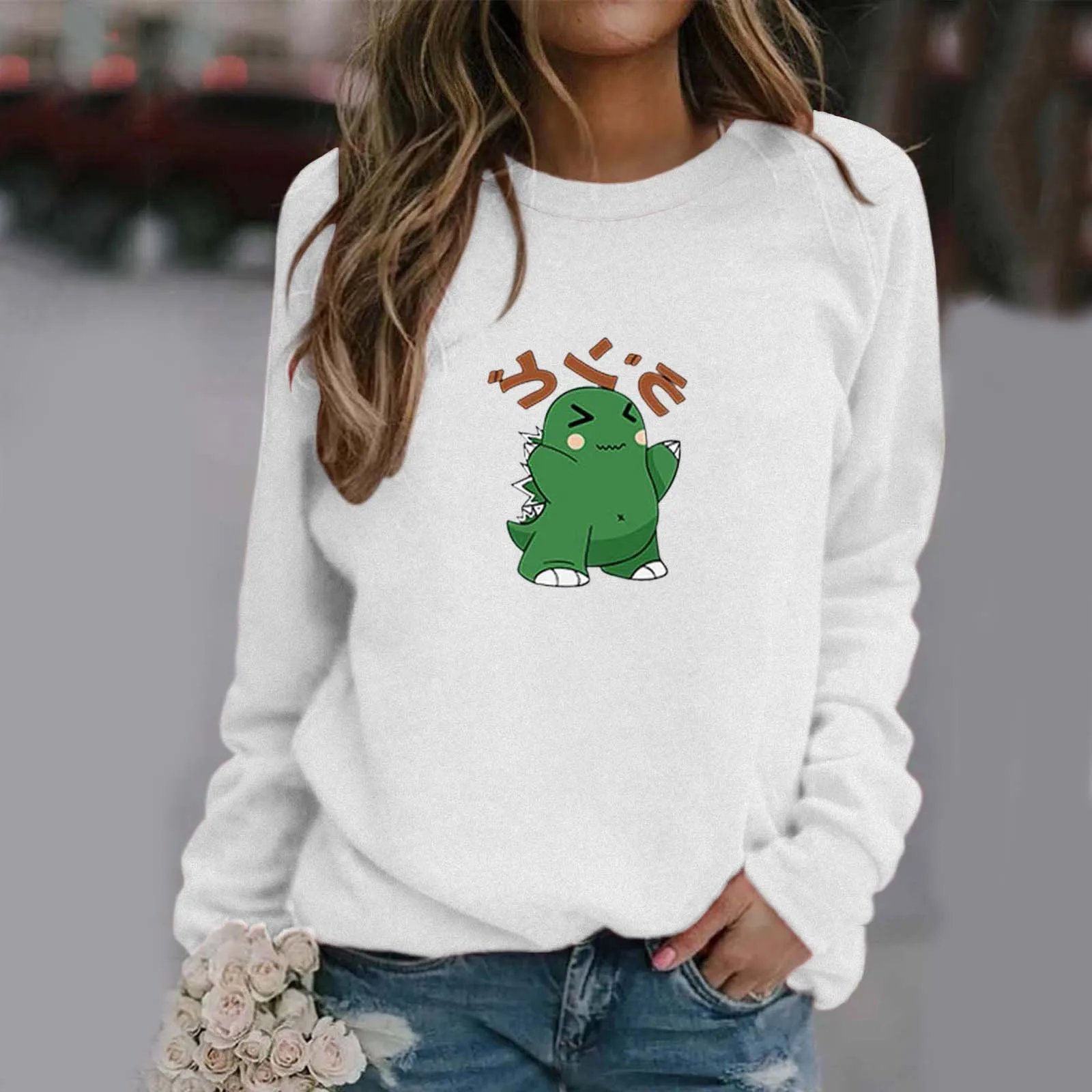 Women's Japanese frog- Print Long-sleeved Sweatshirt Casual Pullover Shirts Hoodies Tops Winter Clothes Women moletom#40