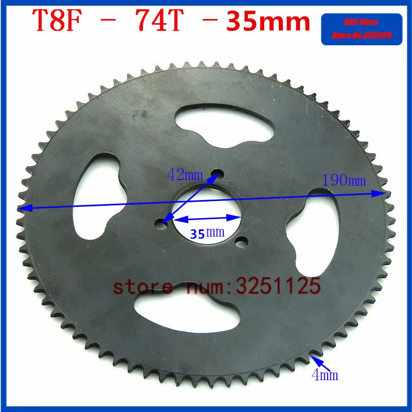 

T8F 35mm /190mm 74T Tooth Rear chain Sprocket For 2 stroke Mini Moto ATV Quad Dirt Pit Pocket Bike Chopper 47CC 49CC