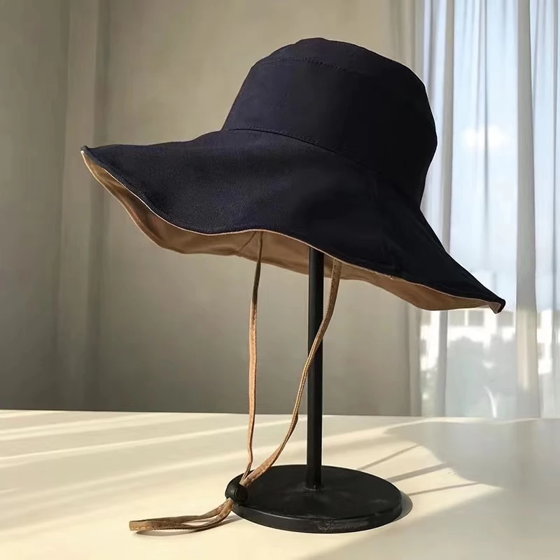 

Hot Sale Casual Beach Cloth Cap Wide Brimmed Dome Hats High Quality Big Floppy Hat Womens Black Cloche Summer Hats
