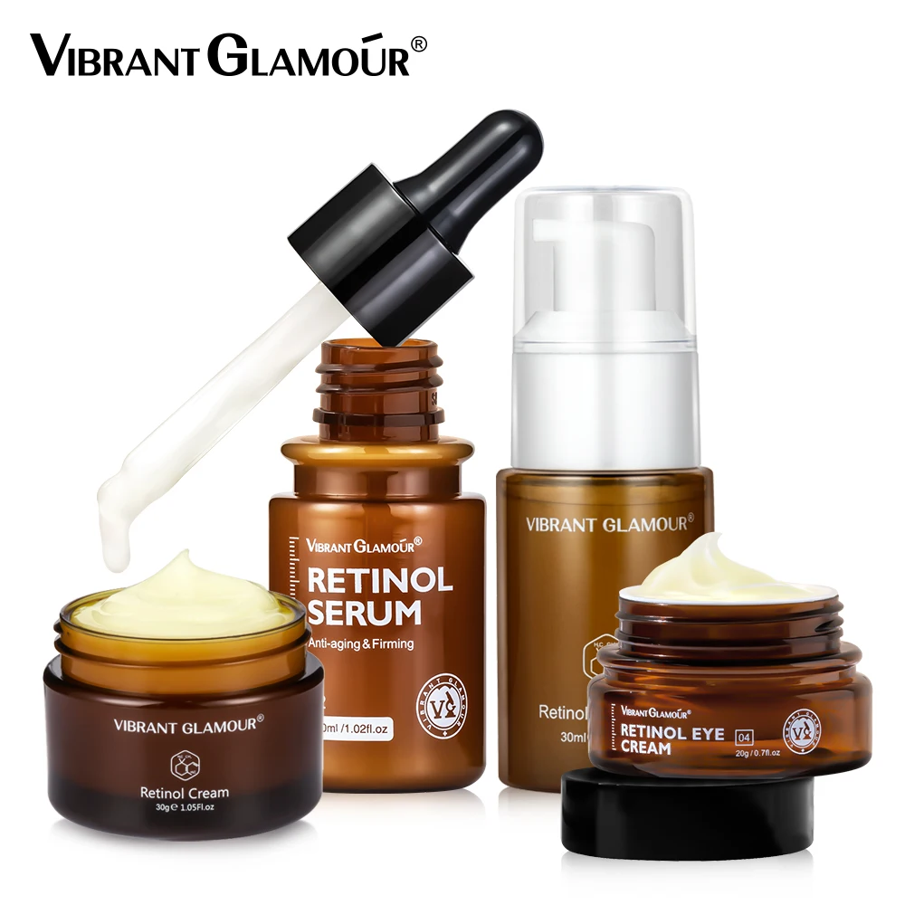 

VIBRANT GLAMOUR 4PCS/Set Retinol Face Eye Cream Serum Firming Lifting Anti-Aging Reduce Wrinkle Fine Lines Facial Skin Care Suit