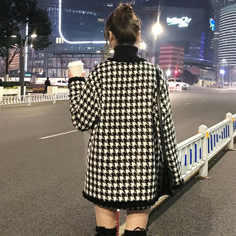 Черно-белый плед твидовый жакет + юбка костюм осень / зима женская шерстяная