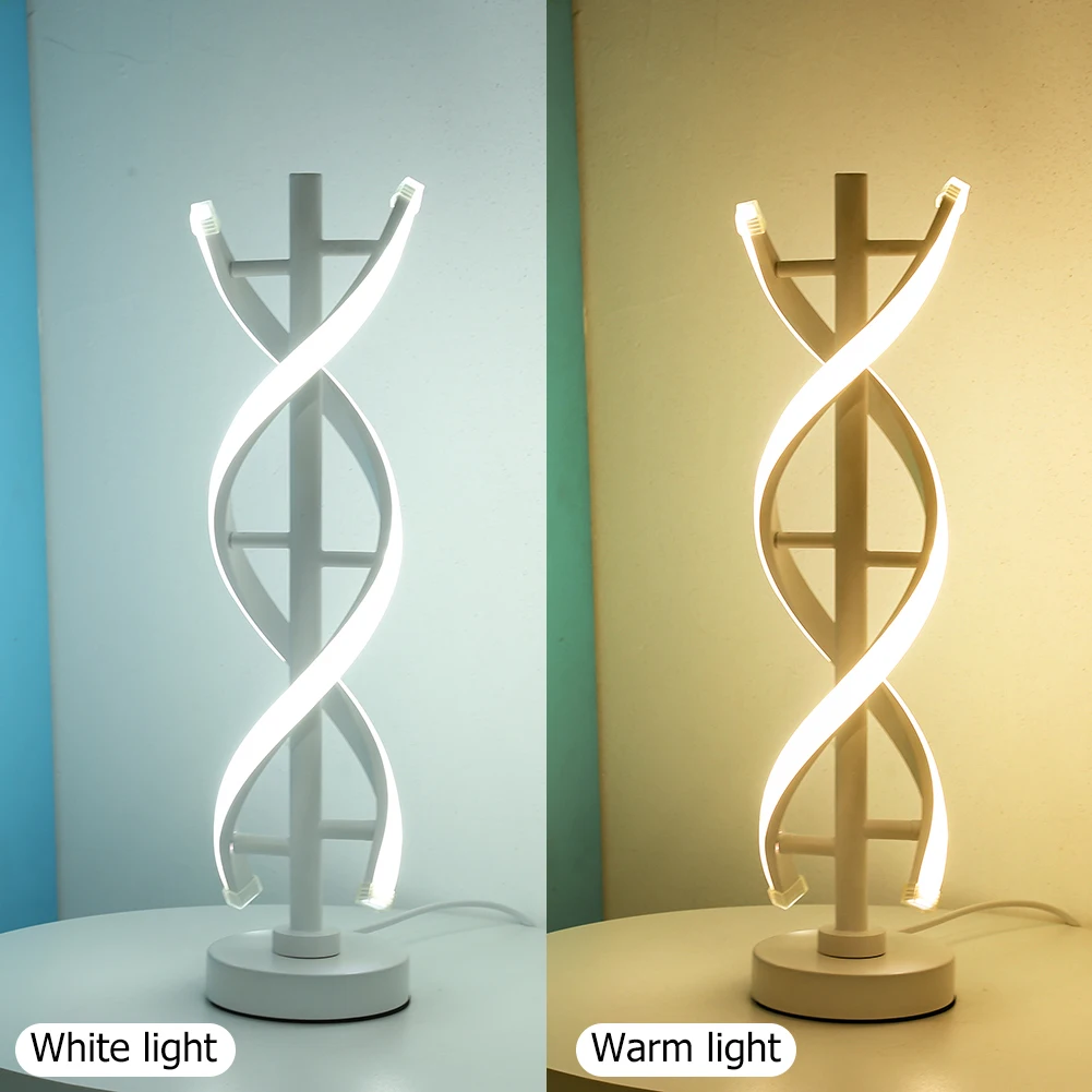 

12W Spiral LED Light Modern Table Lamp Minimalist Design Curved Strip Warm White Light Acrylic Lighting Bedroom Decoration