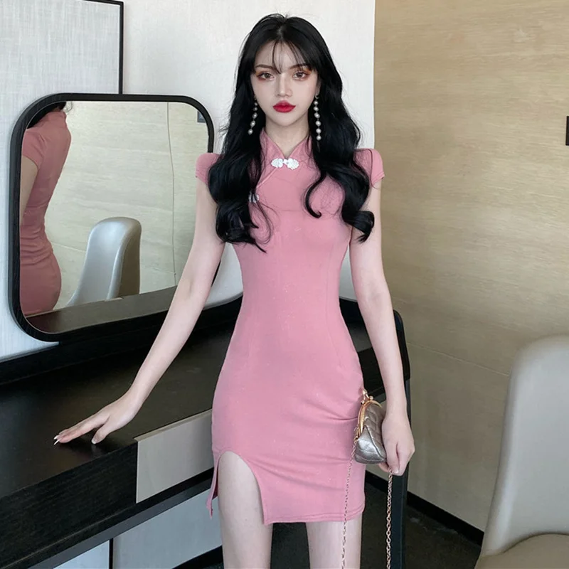 

Cheongsam Young Girl's Casual Retro Elegant Waist-Controlled Slim Fit Slimming Improved Sheath Dress Short