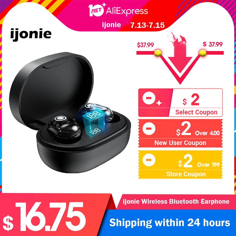 3500 мАч светодиодный беспроводной наушники Bluetooth TWS сенсорное управление