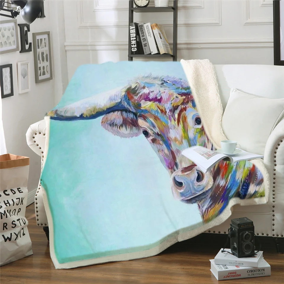 

Custom 3D Cow Baby Blankets For Beds Watercolor Plush Blanket Wild Animal Custom Blanket White Cobertor Luxury Bedding