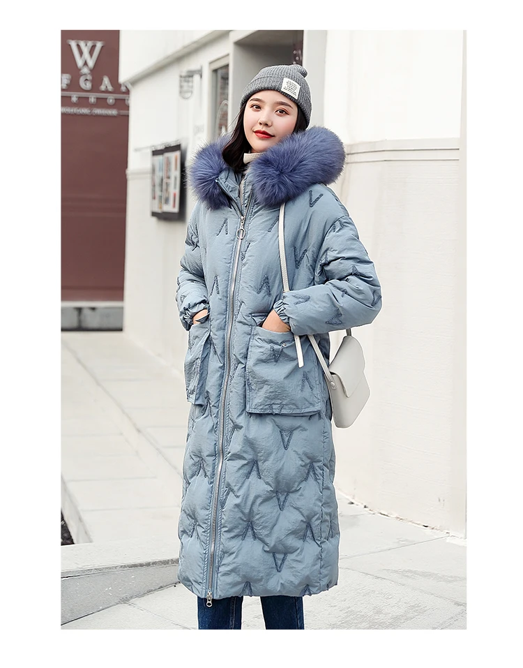 High Quality Winter Jacket Women Cotton Padded Outwear Female X-long Coat Hooded With Fur Loose Parka Korean Style
