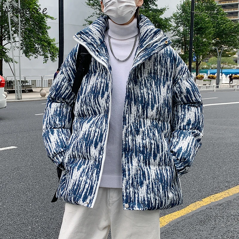 

Men Thick Parkas Tie Dye Chic Ulzzang Streetwear Vintage Zip-up Warm Coats Leisure Doudoune Y2K Couples Unisex Winter Designed