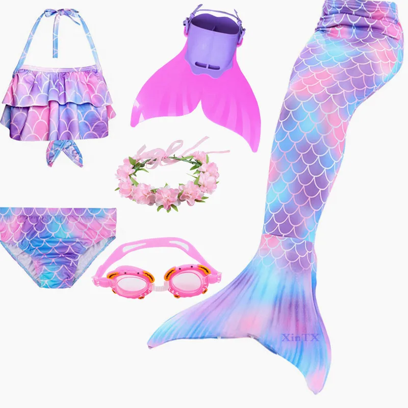 Kids Swimming Mermaid Tail Ariel Costumes Cosplay Bikini Set can add with Monofin Flipper Swimsuit Bating Suit for Girls | Тематическая